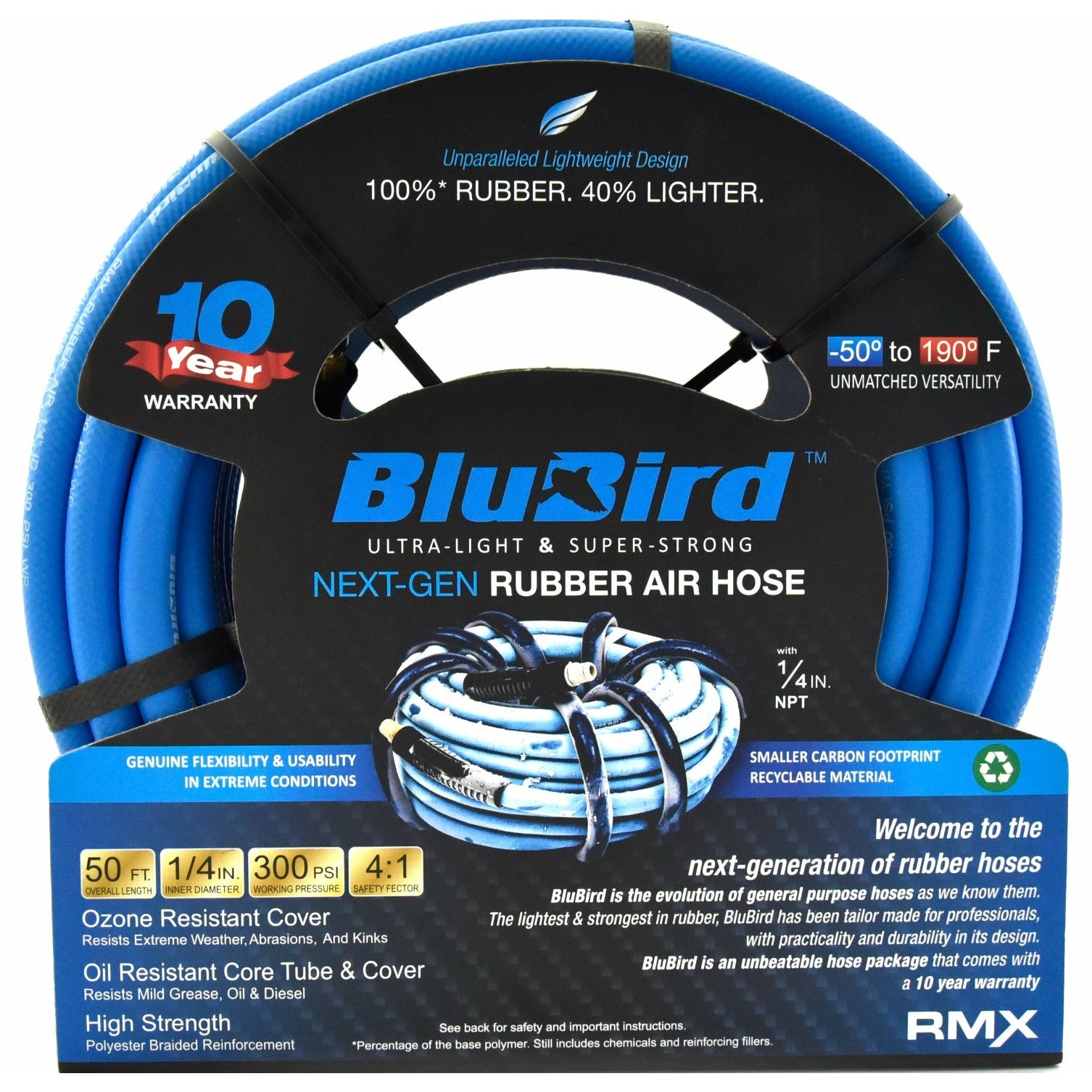 Blubird Rubber Air Hose  1/4" x 50'