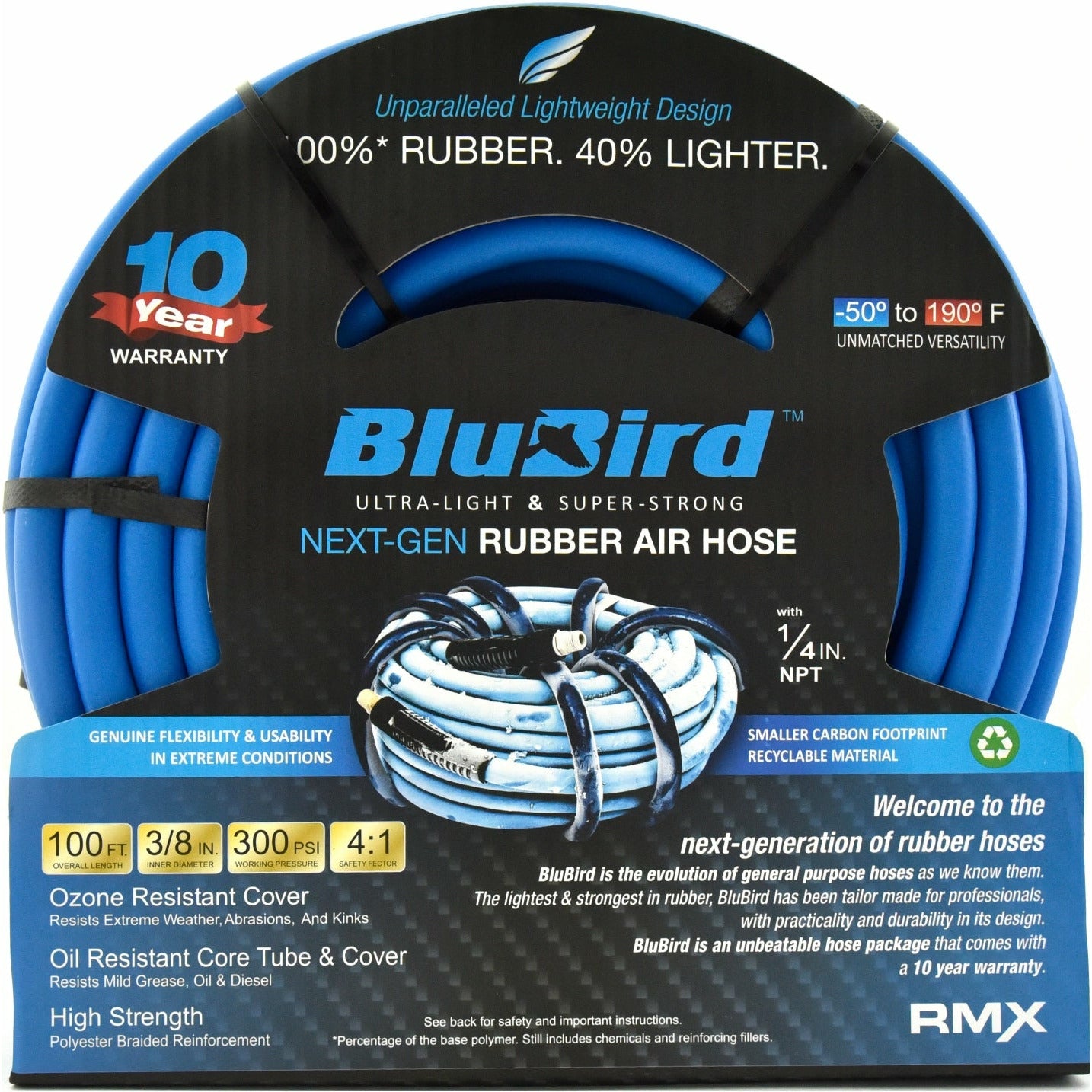 BluBird 3/8" x 100' Premium Blue Rubber Hose