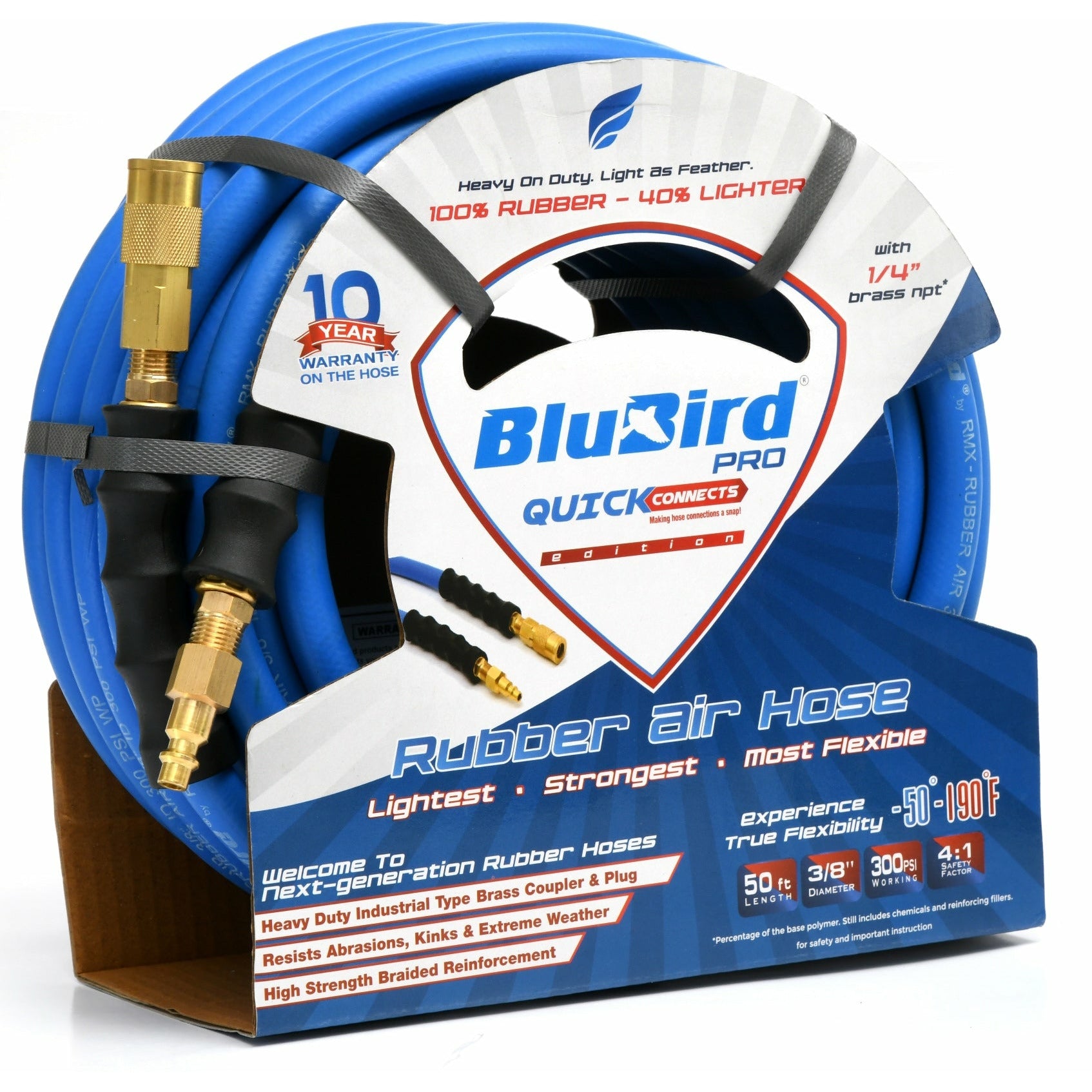 BluBird Rubber Air Hose 3/8" x 50' w/ Quick Connect