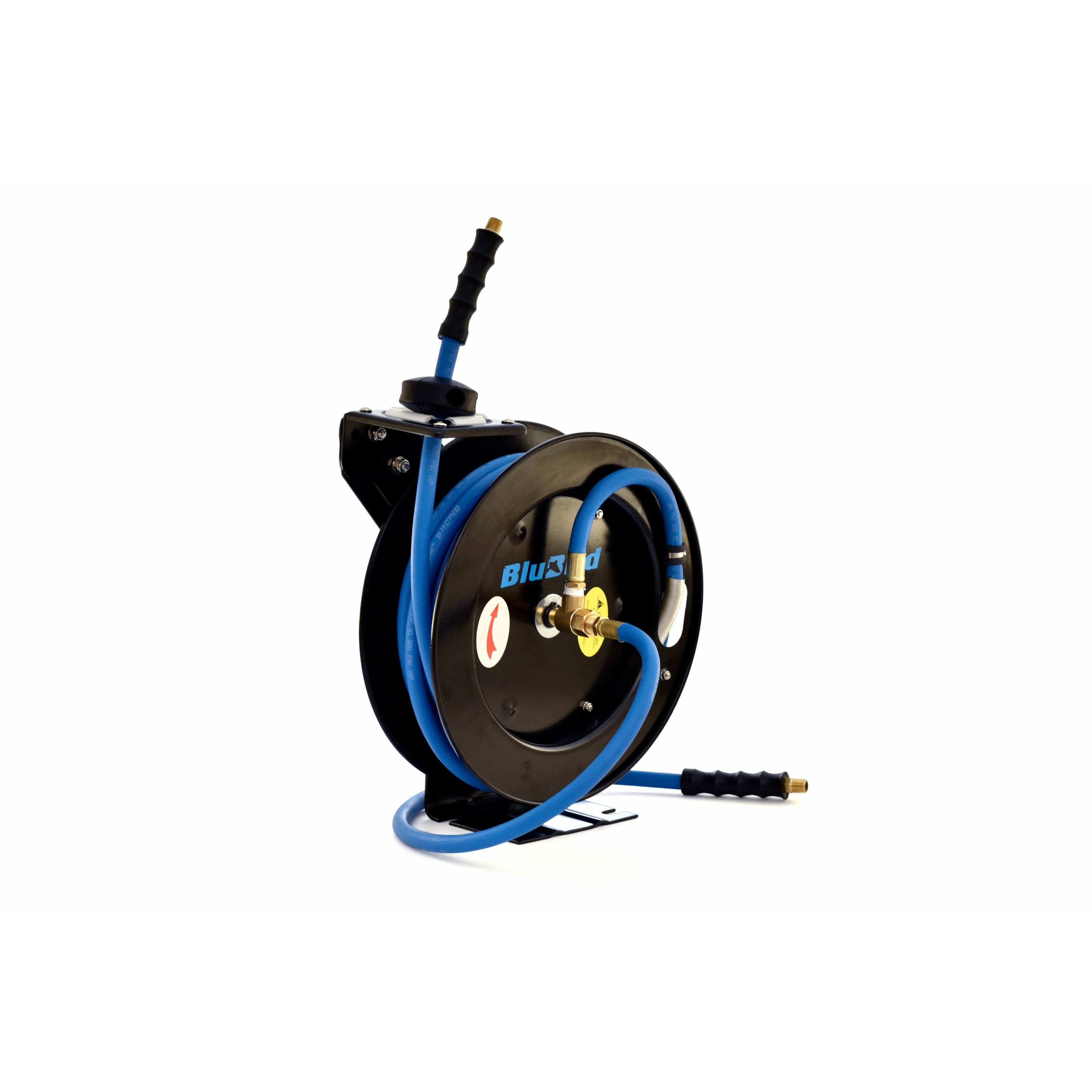 Blubird Retractable Rubber Air Hose Reel 3/8” x 25’ w/ 3' Lead-In Hose